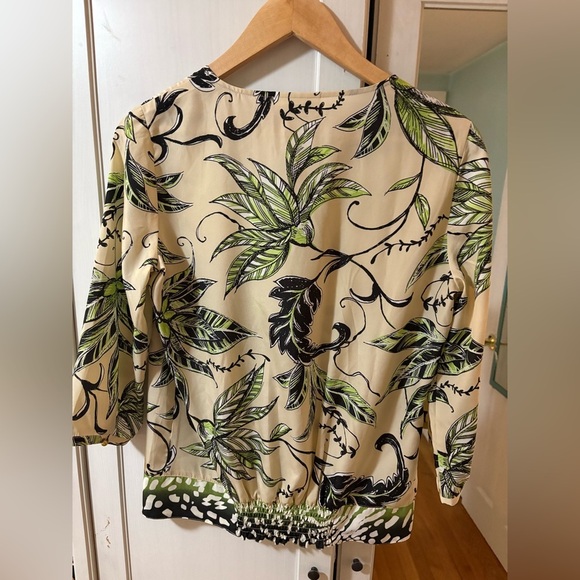 Dark Floral Bohemian Goth Indie  Blouse Black Cream Olive Green Size 0 - Picture 3 of 6